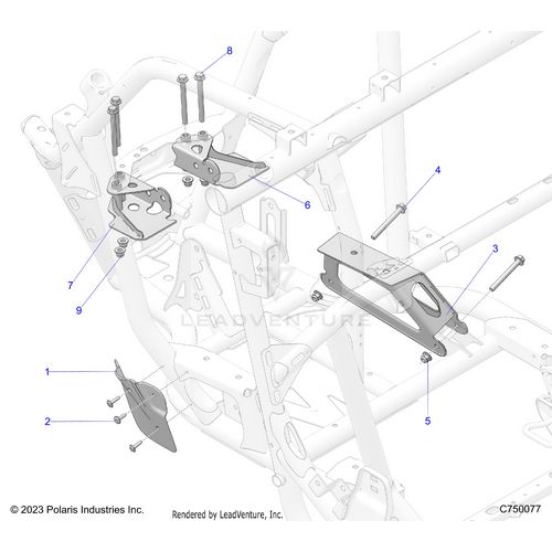 An Image of a Genuine Polaris Parts Schematic Diagram showing the schematic - CHASSIS: ENGINE AND REAR DRIVELINE MOUNTING - 2026 POLARIS RZR PRO R LE