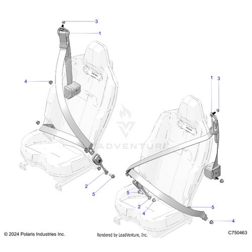 An Image of a Genuine Polaris Parts Schematic Diagram showing the schematic - BODY: SEAT BELT MOUNTING REAR - 2025 POLARIS RZR PRO XP 4 PREMIUM