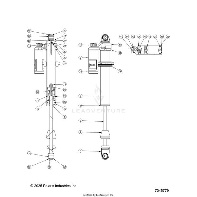 An Image of a Genuine Polaris Parts Schematic Diagram showing the schematic - SUSPENSION: FRONT SHOCK INTERNALS - 2024 POLARIS RZR XP 1000 ULTIMATE