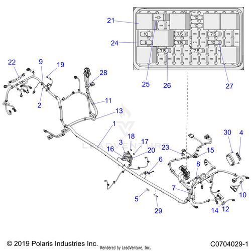 An Image of a Genuine Polaris Parts Schematic Diagram showing the schematic - ELECTRICAL: WIRE HARNESS CHASSIS - 2020 POLARIS RZR PRO XP 4
