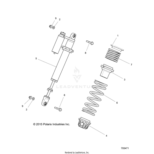 An Image of a Genuine Polaris Parts Schematic Diagram showing the schematic - SUSPENSION: FRONT SHOCK MOUNTING - 2016 POLARIS RZR XP 4 TURBO