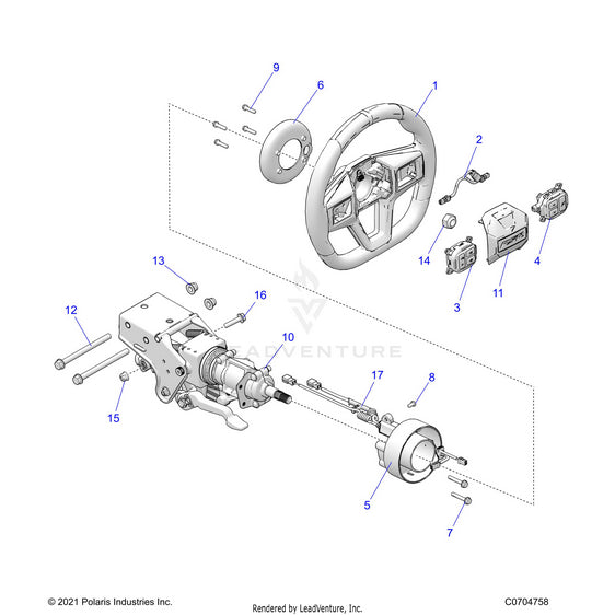 An Image of a Genuine Polaris Parts Schematic Diagram showing the schematic - STEERING: UPPER PREMIUM/ULTIMATE - 2022 POLARIS RZR PRO XP 4 ULTIMATE