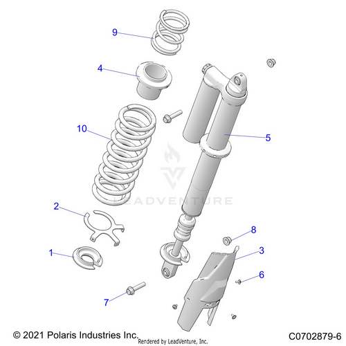 An Image of a Genuine Polaris Parts Schematic Diagram showing the schematic - SUSPENSION: REAR SHOCK MOUNTING STANDARD/PREMIUM - 2022 POLARIS RZR PRO XP 4 PREMIUM