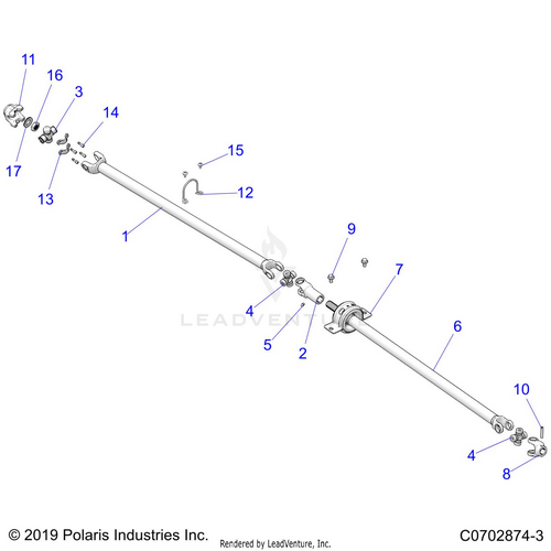 An Image of a Genuine Polaris Parts Schematic Diagram showing the schematic - DRIVE TRAIN: FRONT PROP SHAFT - 2020 POLARIS RZR PRO XP