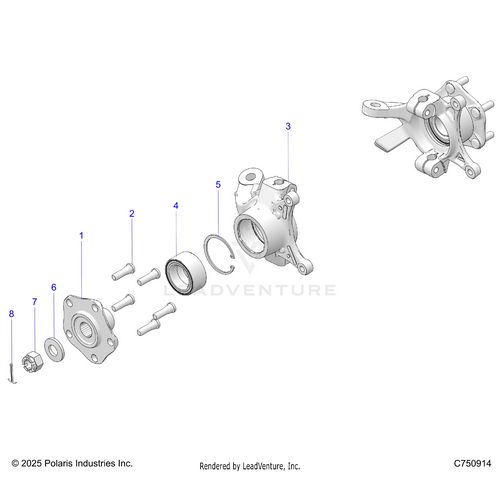 An Image of a Genuine Polaris Parts Schematic Diagram showing the schematic - SUSPENSION: FRONT CARRIER AND HUB - 2026 POLARIS RZR XP S 1000 ULTIMATE