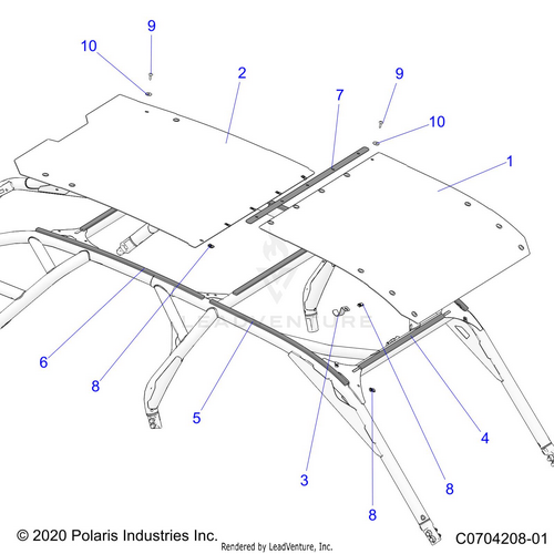 An Image of a Genuine Polaris Parts Schematic Diagram showing the schematic - BODY: ROOF - 2023 POLARIS RZR PRO R 4 SPORT