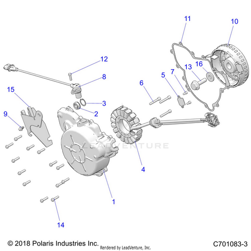 An Image of a Genuine Polaris Parts Schematic Diagram showing the schematic - ENGINE: STATOR and COVER - 2021 POLARIS RZR S 4 1000
