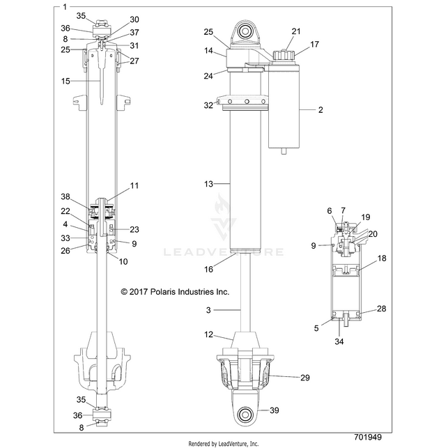 An Image of a Genuine Polaris Parts Schematic Diagram showing the schematic - SUSPENSION: FRONT SHOCK INTERNALS - 2023 POLARIS RZR XP 4 1000 SPORT