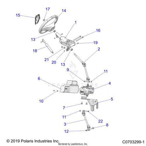 An Image of a Genuine Polaris Parts Schematic Diagram showing the schematic - STEERING: STEERING ASM. - 2020 POLARIS RZR XP TURBO
