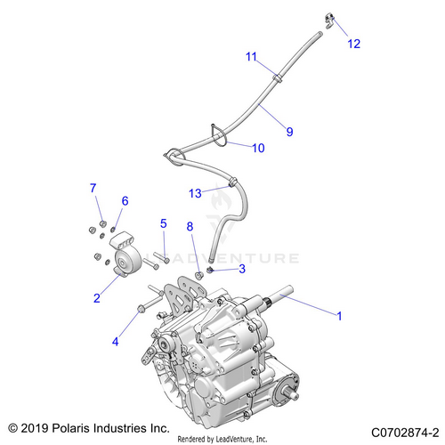An Image of a Genuine Polaris Parts Schematic Diagram showing the schematic - DRIVE TRAIN: MAIN GEARCASE MOUNTING - 2022 POLARIS RZR TURBO R SPORT