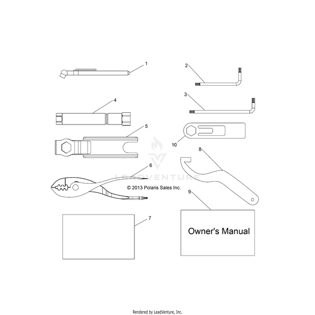An Image of a Genuine Polaris Parts Schematic Diagram showing the schematic - REFERENCES: TOOL KIT and OWNERS MANUAL - 2016 POLARIS RZR 570