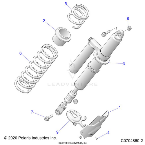 An Image of a Genuine Polaris Parts Schematic Diagram showing the schematic - SUSPENSION: REAR SHOCK MOUNTING DELUXE - 2022 POLARIS RZR PRO R SPORT/PREMIUM