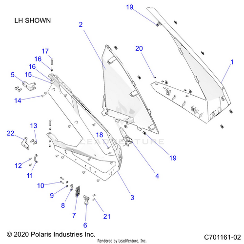 An Image of a Genuine Polaris Parts Schematic Diagram showing the schematic - BODY: DOORS FRONT - 2022 POLARIS RZR PRO R 4 SPORT
