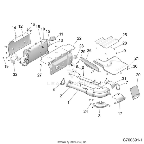 An Image of a Genuine Polaris Parts Schematic Diagram showing the schematic - ENGINE: EXHAUST SYSTEM - 2020 POLARIS RZR TURBO S