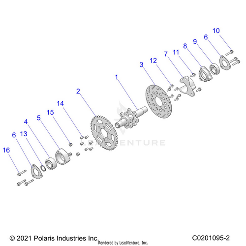 An Image of a Genuine Polaris Parts Schematic Diagram showing the schematic - SUSPENSION: REAR AXLE - 2021 POLARIS RZR 200