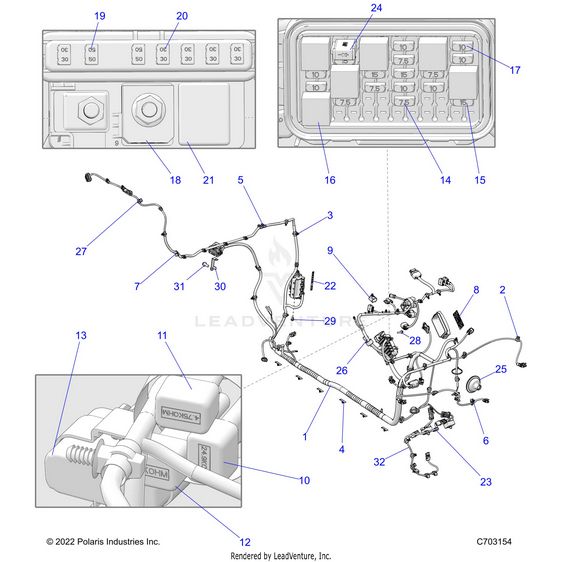 An Image of a Genuine Polaris Parts Schematic Diagram showing the schematic - ELECTRICAL: WIRE HARNESS CHASSIS - 2022 POLARIS RZR PRO R SPORT/PREMIUM