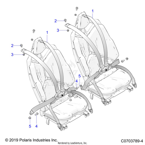 An Image of a Genuine Polaris Parts Schematic Diagram showing the schematic - BODY: SEAT BELT MOUNTING REAR PREMIUM/DELUXE - 2022 POLARIS RZR PRO XP 4 PREMIUM EVAP