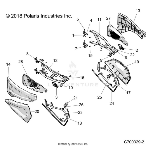 An Image of a Genuine Polaris Parts Schematic Diagram showing the schematic - BODY: DOORS - 2019 POLARIS RZR XP 1000