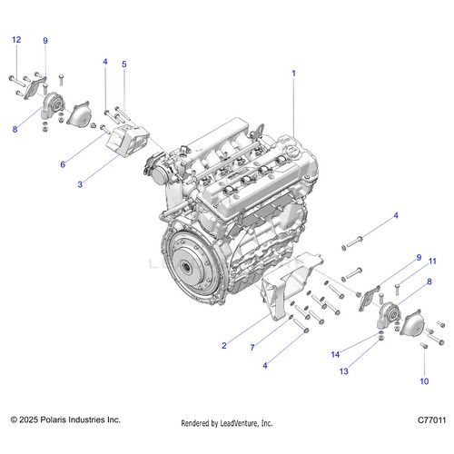 An Image of a Genuine Polaris Parts Schematic Diagram showing the schematic - ENGINE: MOUNTING & LONG BLOCK - 2026 POLARIS RZR PRO R RACE H.O.