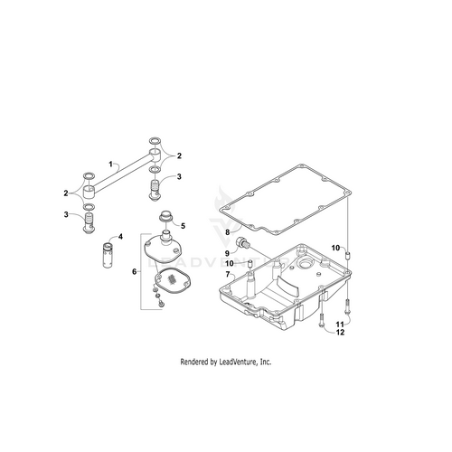 Exploded diagram of an Arctic Cat Wildcat oil pan assembly featuring OEM parts like the Pipe Comp Oil by Arctic Cat, along with labeled components such as the oil pan, gasket, bolts, valves, and connectors for easy identification.