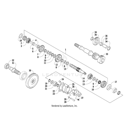 Exploded diagram for Thrust Washer Secondary Transmission by Arctic Cat, showing numbered OEM parts like gears, shafts, bearings, and fasteners—perfect for identifying and assembling your secondary transmission.