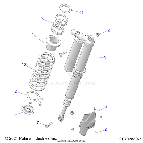 An Image of a Genuine Polaris Parts Schematic Diagram showing the schematic - SUSPENSION: REAR SHOCK MOUNTING DELUXE - 2021 POLARIS RZR PRO XP 4 ULTIMATE ROCKFORD LE