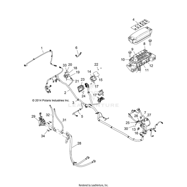 An Image of a Genuine Polaris Parts Schematic Diagram showing the schematic - ELECTRICAL: WIRE HARNESS - 2015 POLARIS RZR XP 1000