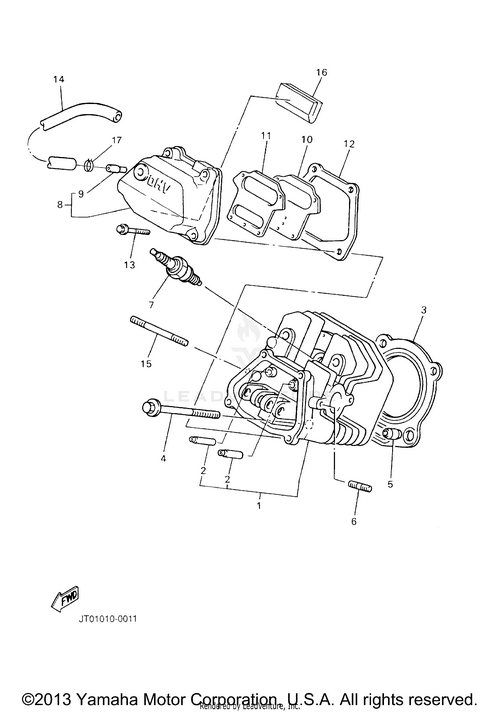 Exploded diagram of a Yamaha engine component featuring labeled parts like gaskets, bolts, springs, cover plate, valve assembly, and the Spark Plug NGK BPR4ES by Yamaha, each marked with numbered callouts for easy assembly reference.