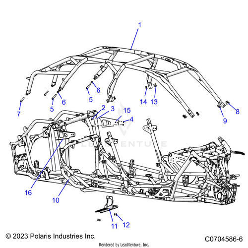 An Image of a Genuine Polaris Parts Schematic Diagram showing the schematic - CHASSIS: CAB AND MAIN FRAME - 2024 POLARIS RZR PRO R 4 ULTIMATE