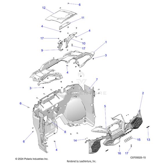 An Image of a Genuine Polaris Parts Schematic Diagram showing the schematic - BODY: DASH - 2025 POLARIS RZR XP 4 1000 PREMIUM