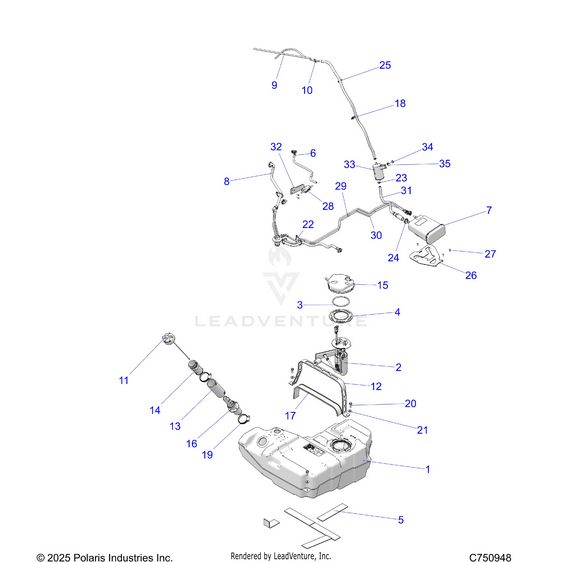 An Image of a Genuine Polaris Parts Schematic Diagram showing the schematic - FUEL: SYSTEM EVAP - 2026 POLARIS RZR PRO R 4 LE