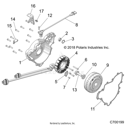 An Image of a Genuine Polaris Parts Schematic Diagram showing the schematic - ENGINE: STATOR AND FLYWHEEL - 2019 POLARIS RZR TURBO 4