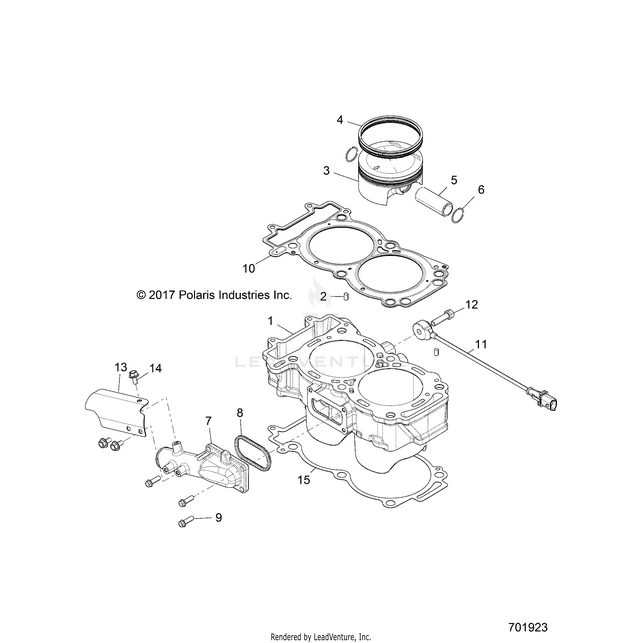An Image of a Genuine Polaris Parts Schematic Diagram showing the schematic - ENGINE: CYLINDER AND PISTON - 2018 POLARIS RZR XP TURBO