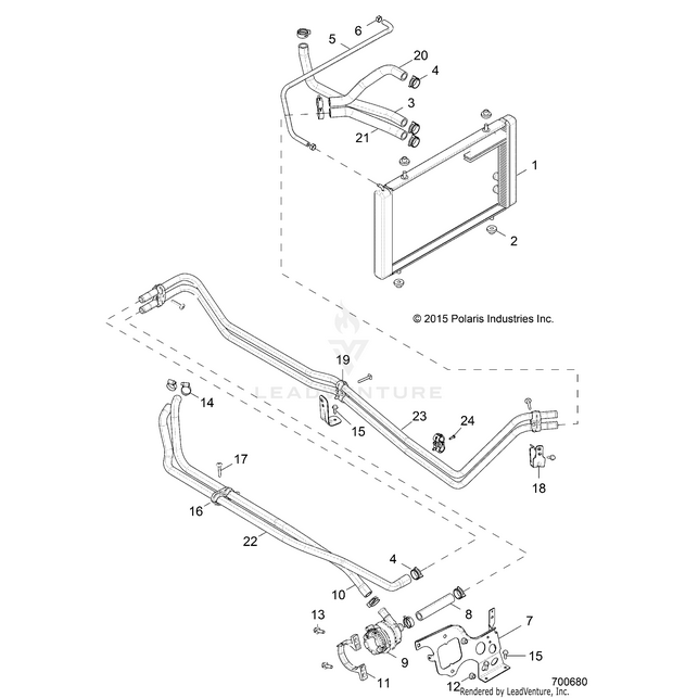 An Image of a Genuine Polaris Parts Schematic Diagram showing the schematic - ENGINE: COOLING AUX. SYSTEM - 2016 POLARIS RZR XP 4 TURBO