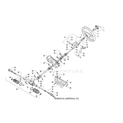 Exploded diagram of the Eps Assembly-G2C (015 Wc Trail) by Arctic Cat, showing labeled parts—steering wheel, shafts, joints, brackets, boots, and hardware—for easy identification and assembly of OEM Arctic Cat parts.