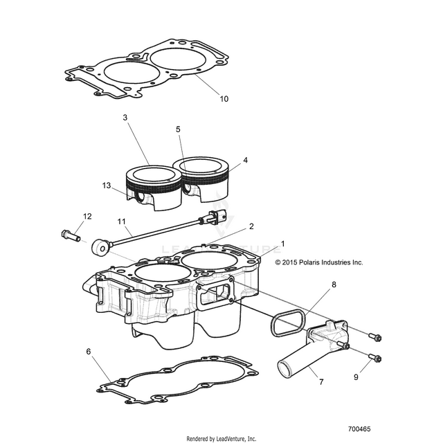 An Image of a Genuine Polaris Parts Schematic Diagram showing the schematic - ENGINE: CYLINDER AND PISTON - 2016 POLARIS RZR XP TURBO