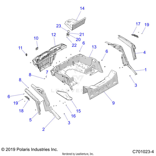 An Image of a Genuine Polaris Parts Schematic Diagram showing the schematic - BODY: REAR RACK AND FENDERS - 2020 POLARIS RZR TRAIL S 900
