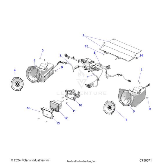 An Image of a Genuine Polaris Parts Schematic Diagram showing the schematic - ELECTRICAL: AUDIO PMX STEREO - 2024 POLARIS RZR XP 4 1000 PREMIUM