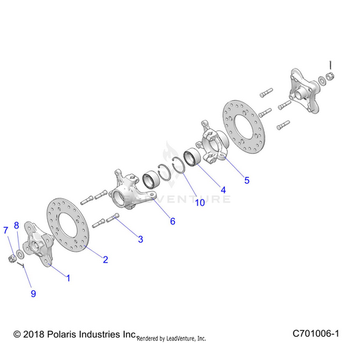 An Image of a Genuine Polaris Parts Schematic Diagram showing the schematic - SUSPENSION: FRONT CARRIER AND HUB - 2021 POLARIS RZR XP TURBO