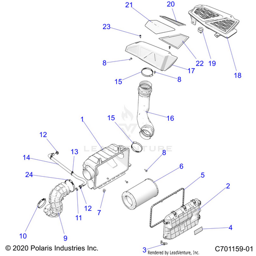 An Image of a Genuine Polaris Parts Schematic Diagram showing the schematic - ENGINE: AIR INTAKE SYSTEM - 2022 POLARIS RZR PRO R 4 ULTIMATE