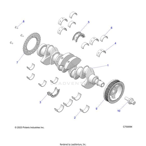 An Image of a Genuine Polaris Parts Schematic Diagram showing the schematic - ENGINE: CRANKSHAFT AND BEARINGS - 2026 POLARIS RZR PRO R RACE