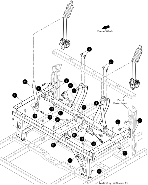 Exploded diagram of a vehicle seat frame and seatbelt system showing labeled parts, bolts, Nut Insert Hex M6-1 by Arctic Cat, and attachment points on the chassis. Includes seatbelt retractors—find OEM Arctic Cat parts at Witchdoctors.com.