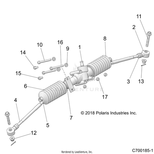 An Image of a Genuine Polaris Parts Schematic Diagram showing the schematic - STEERING: GEARBOX ASM. - 2020 POLARIS RZR 570