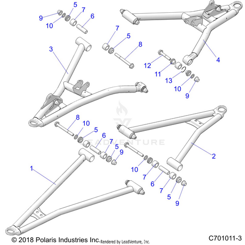 An Image of a Genuine Polaris Parts Schematic Diagram showing the schematic - SUSPENSION: FRONT CONTROL ARMS - 2020 POLARIS RZR S 1000 EPS