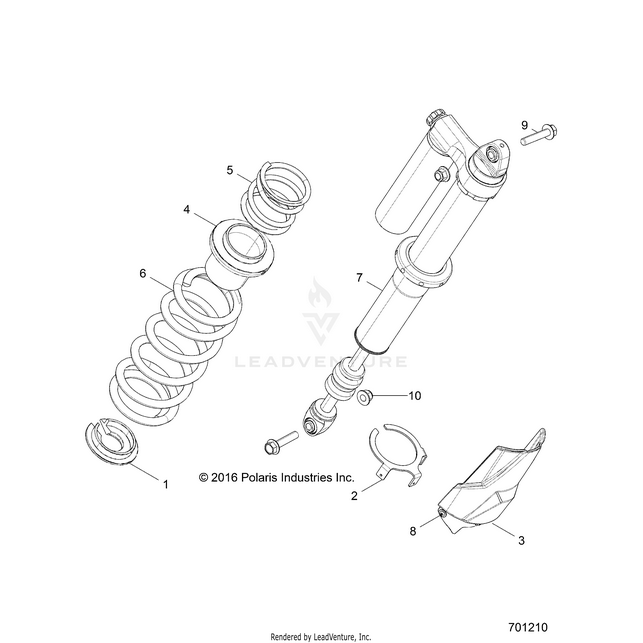 An Image of a Genuine Polaris Parts Schematic Diagram showing the schematic - SUSPENSION: REAR SHOCK MOUNTING - 2020 POLARIS RZR XP 4 1000