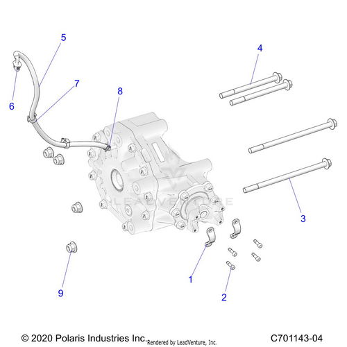 An Image of a Genuine Polaris Parts Schematic Diagram showing the schematic - DRIVE TRAIN: GEARCASE REAR MOUNTING - 2022 POLARIS RZR PRO R 4 SPORT