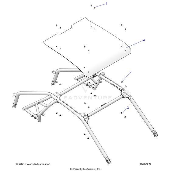 An Image of a Genuine Polaris Parts Schematic Diagram showing the schematic - BODY: ROOF - 2023 POLARIS RZR TURBO R ULTIMATE