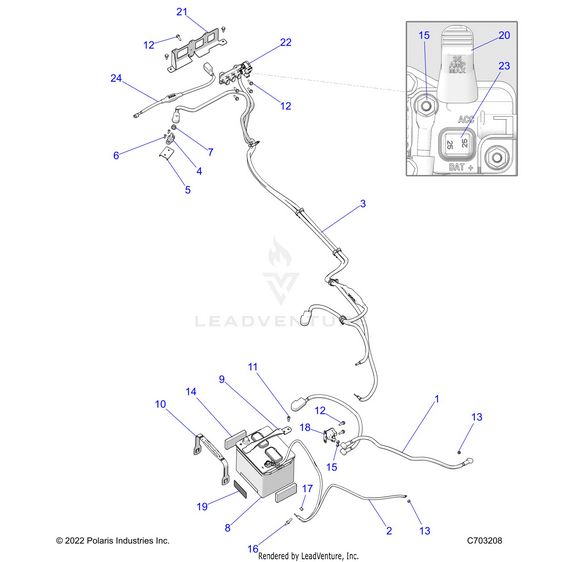 An Image of a Genuine Polaris Parts Schematic Diagram showing the schematic - ELECTRICAL: BATTERY - 2026 POLARIS RZR TRAIL S 1000 ULTIMATE
