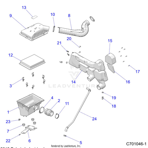 An Image of a Genuine Polaris Parts Schematic Diagram showing the schematic - ENGINE: AIR INTAKE SYSTEM - 2022 POLARIS RZR TRAIL 570
