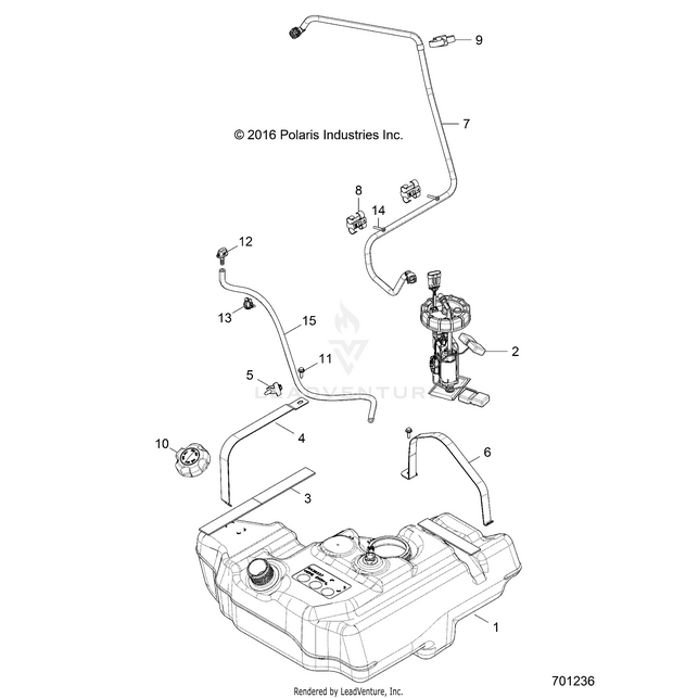 An Image of a Genuine Polaris Parts Schematic Diagram showing the schematic - BODY: FUEL TANK - 2017 POLARIS RZR 570 S